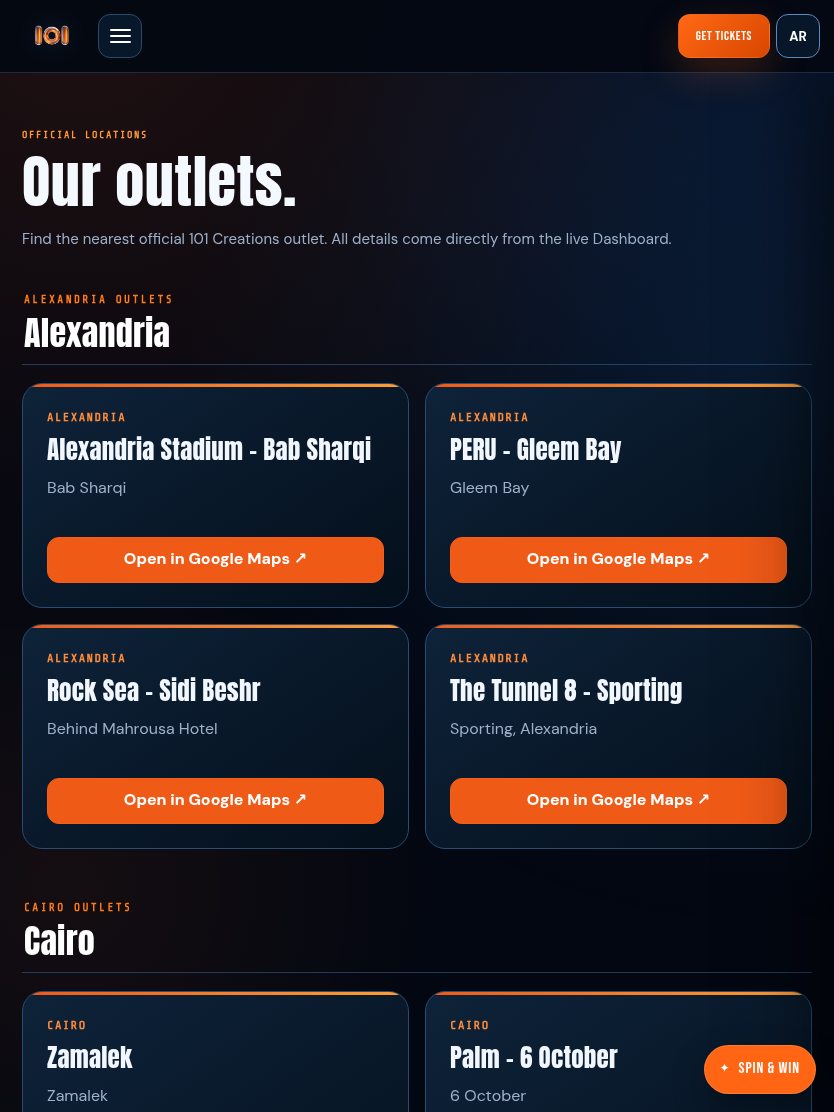 101 Creations Outlets Tablet website screenshot