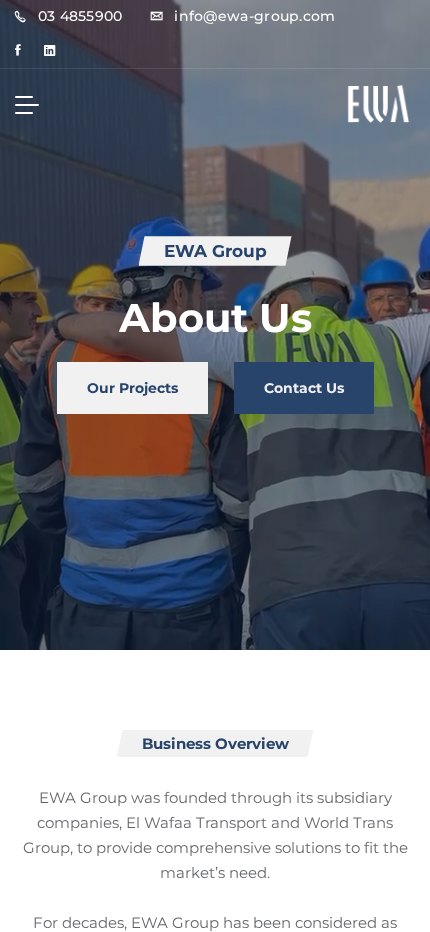 EWA Group About Mobile website screenshot