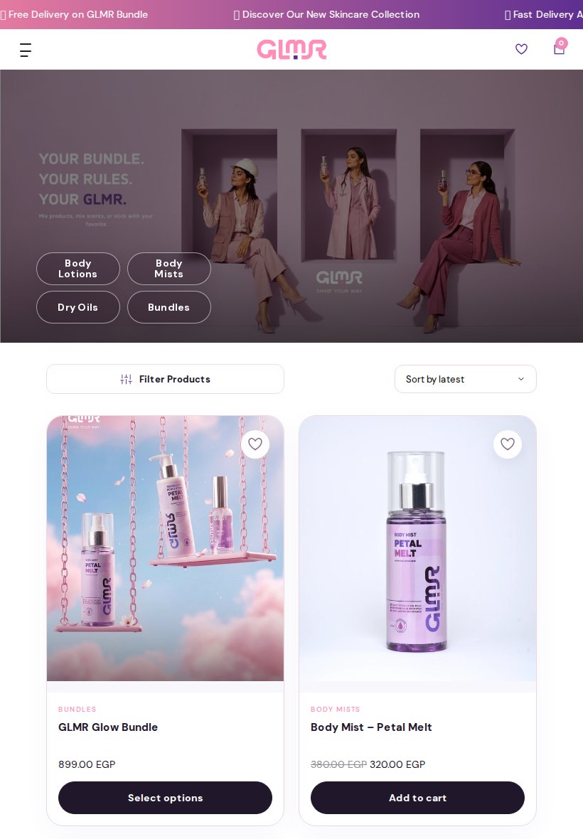 GLMR Shop Tablet website screenshot