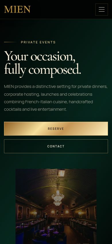 MIEN London Events Phone website screenshot