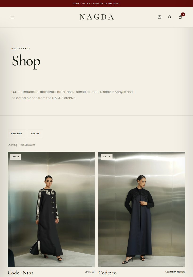 NAGDA Shop Tablet website screenshot