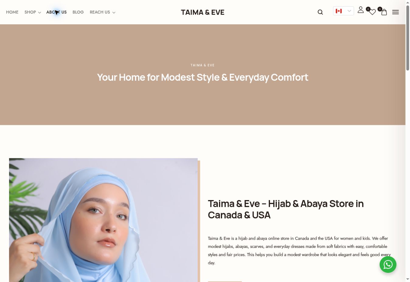 Taima & Eve About Desktop website screenshot