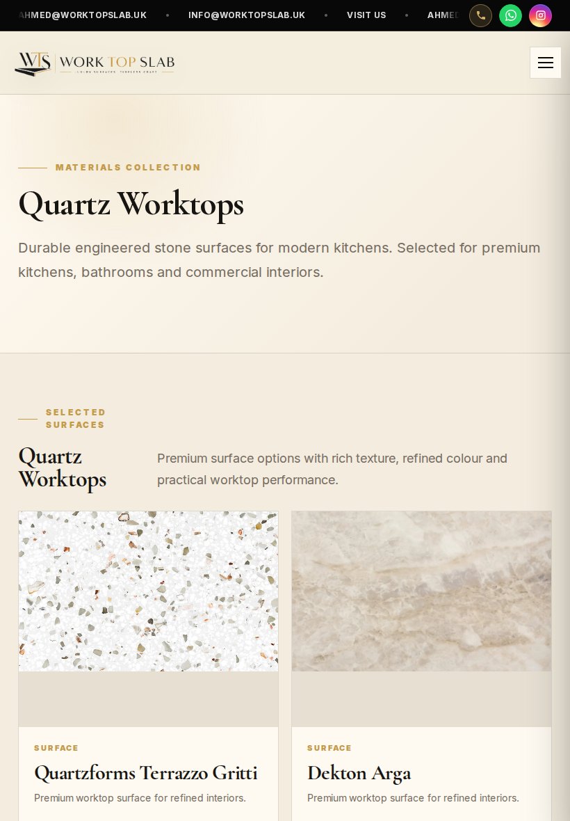 Work Top Slab Materials Tablet website screenshot